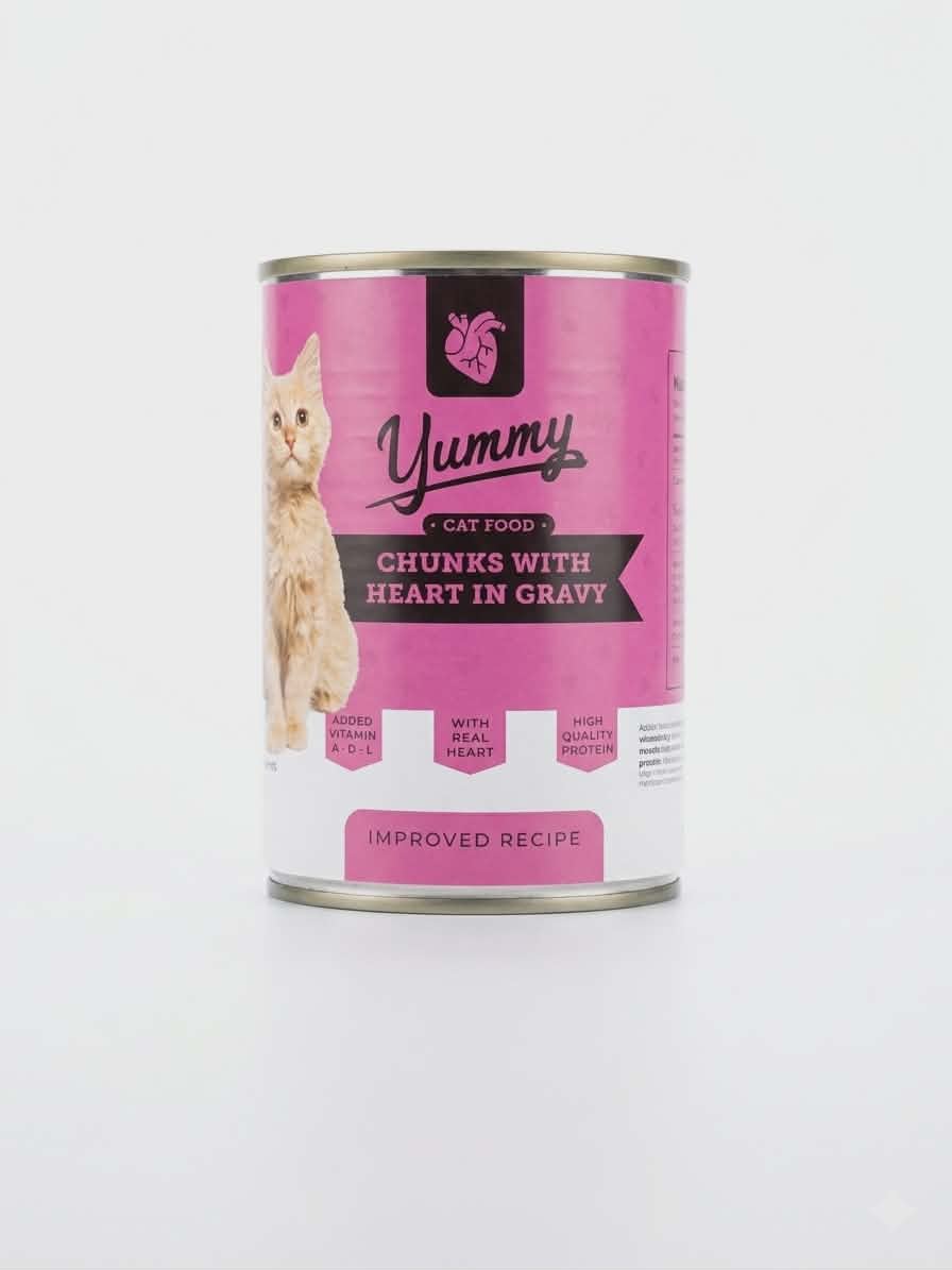 Yummy cat chunks with heart