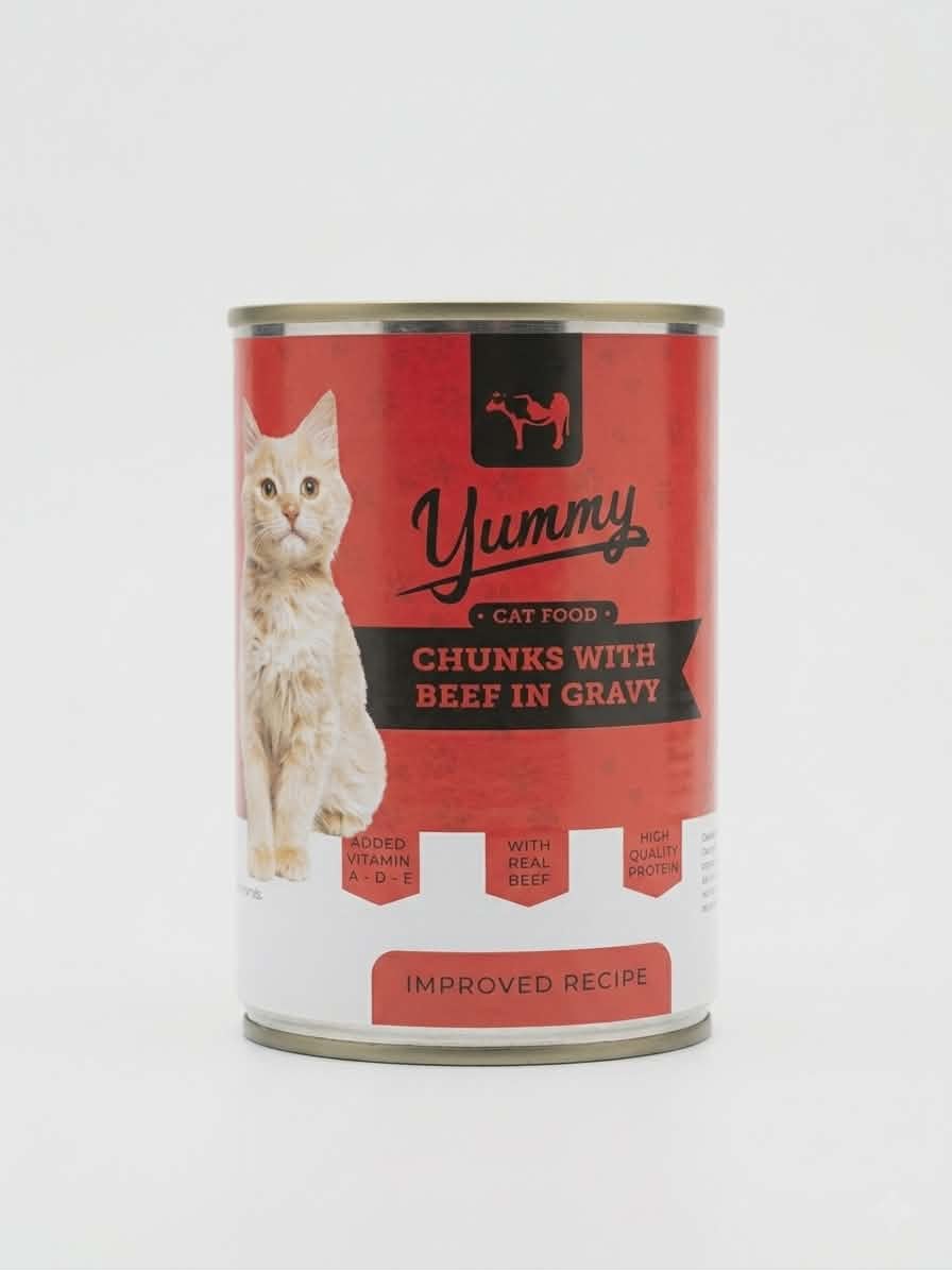Yummy cat chunks with beef