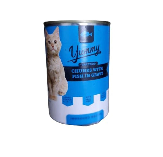Yummy cat chunks with fish in gravy wet food 400 g