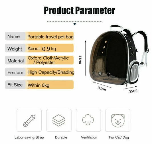 Pet Portable Carrier Backpack Space Capsule Travel Cat Bag Transparent Ventilate